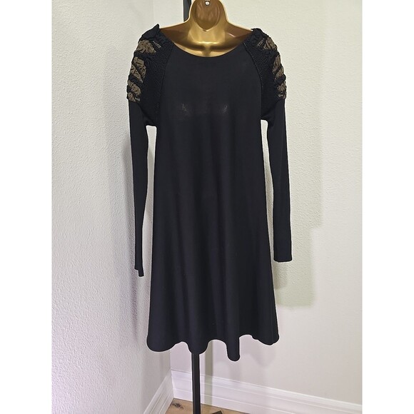 Crea Merino Wool Midi Dress Lagenlook Womans Euro 44 US 14 Trapeze Embroidered - Picture 5 of 8